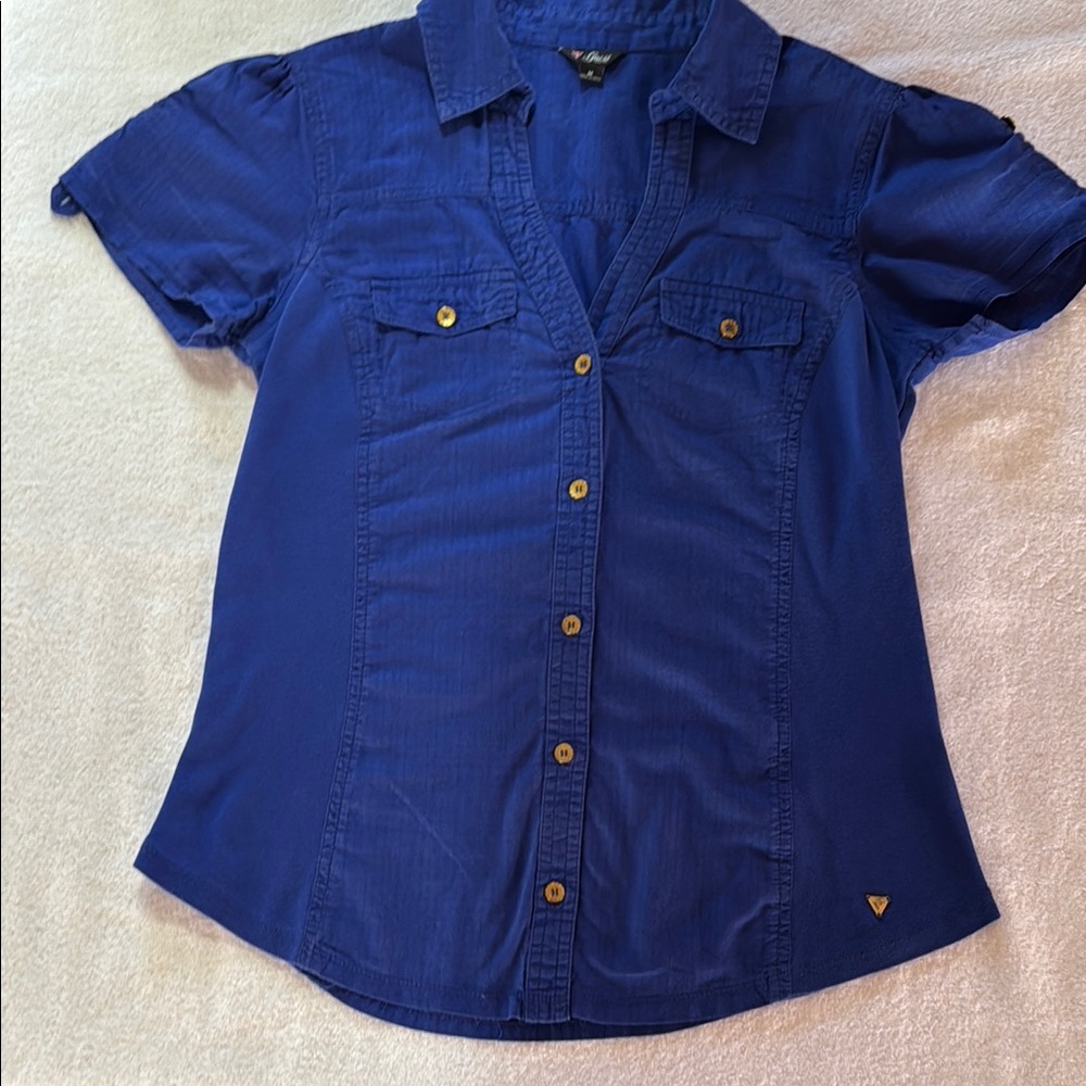 Blue Button-Up Women's Top - Picture 5 of 12